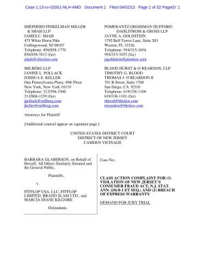 Glaberson V. Fitflop USA, LLC Et Al., Case No. 13-Cv-02051, D. N.J