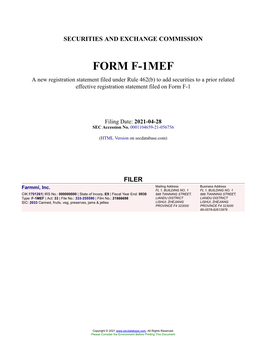 Farmmi, Inc. Form F-1MEF Filed 2021-04-28