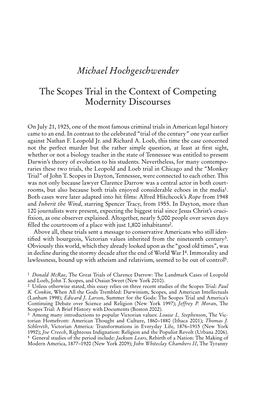 Michael Hochgeschwender the Scopes Trial in the Context of Competing Modernity Discourses