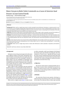 Water Stream in Bidet Toilet Commode As a Cause of Anterior Anal Fissure: a Case-Control Study Pankaj Garg,1,2,* and Pratiksha Singh2
