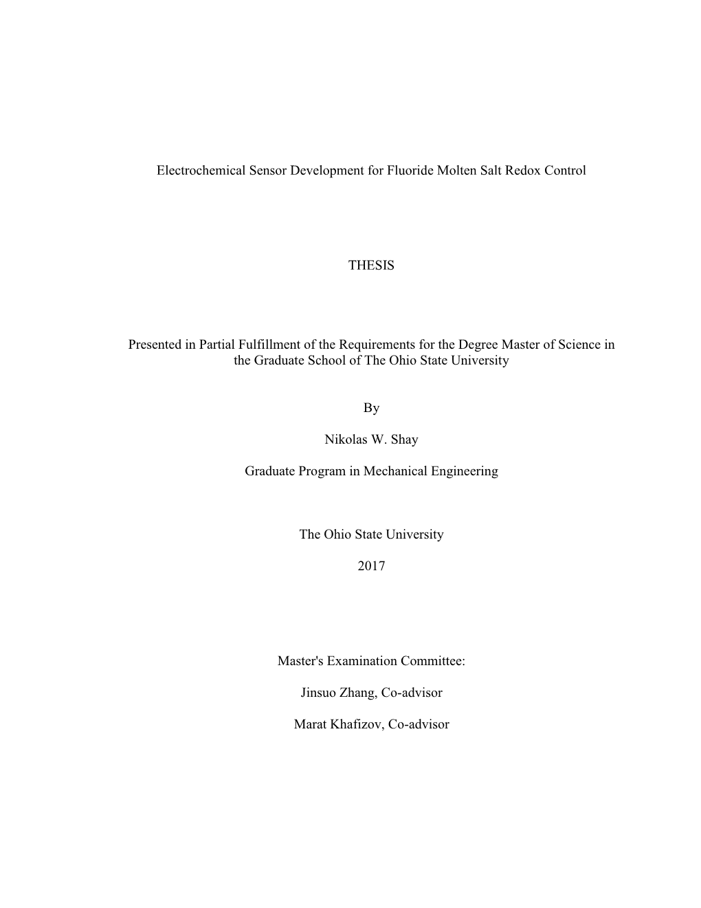 Electrochemical Sensor Development for Fluoride Molten Salt Redox Control