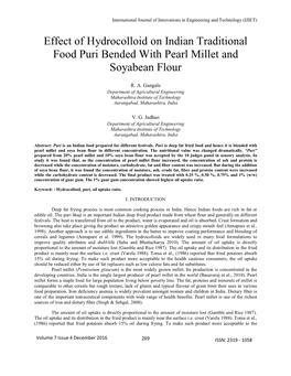 Effect of Hydrocolloid on Indian Traditional Food Puri Bended with Pearl Millet and Soyabean Flour