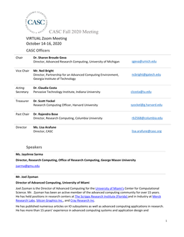 CASC Fall 2020 Meeting VIRTUAL Zoom Meeting October 14-16, 2020 CASC Officers