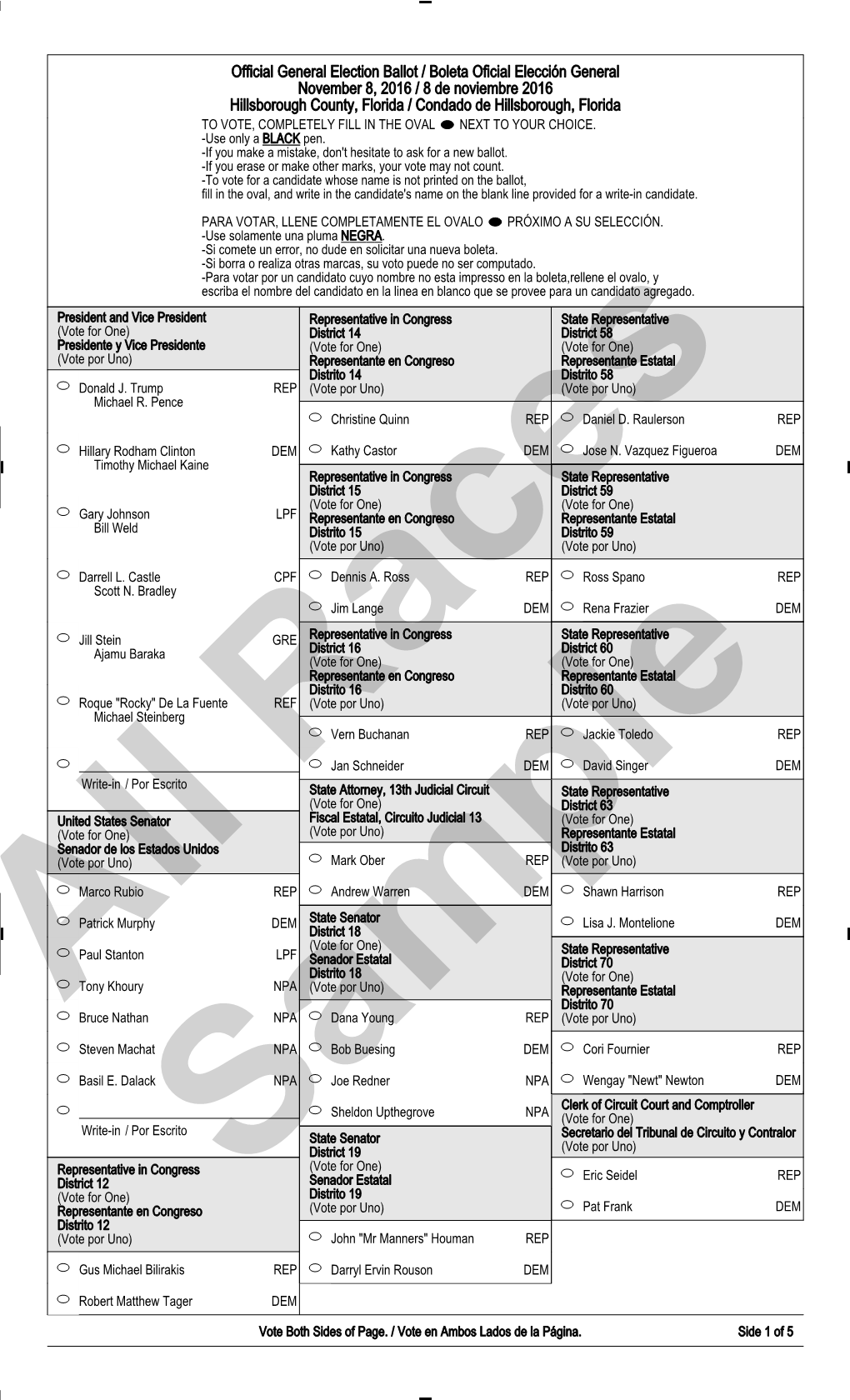 Official General Election Ballot / Boleta Oficial Elección General