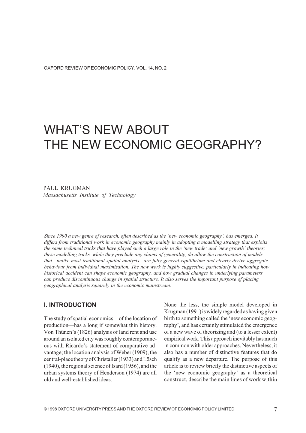 What's New About the New Economic Geography?
