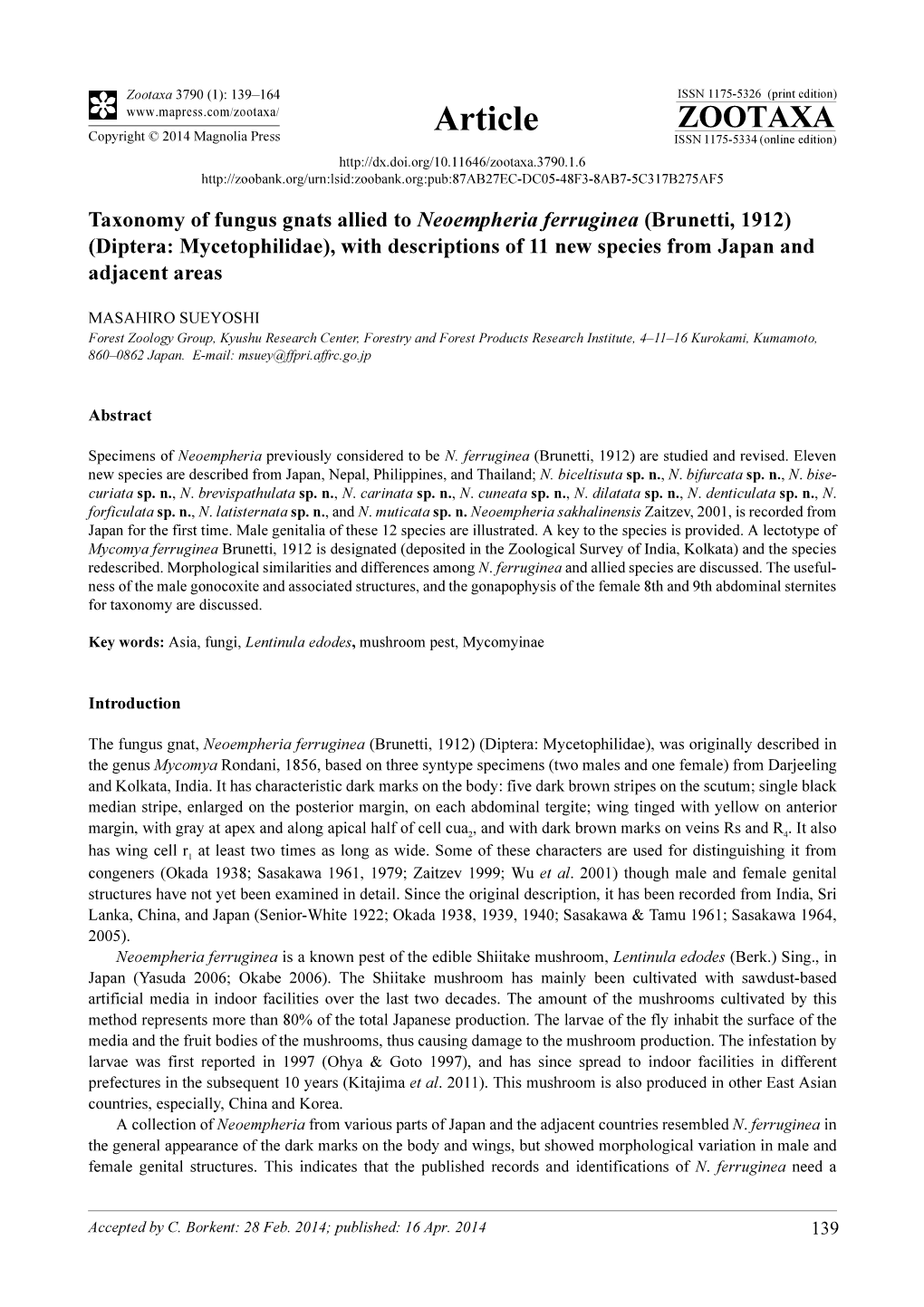 Taxonomy of Fungus Gnats Allied to Neoempheria Ferruginea