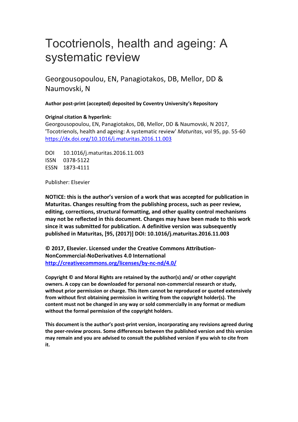 Tocotrienols, Health and Ageing: a Systematic Review