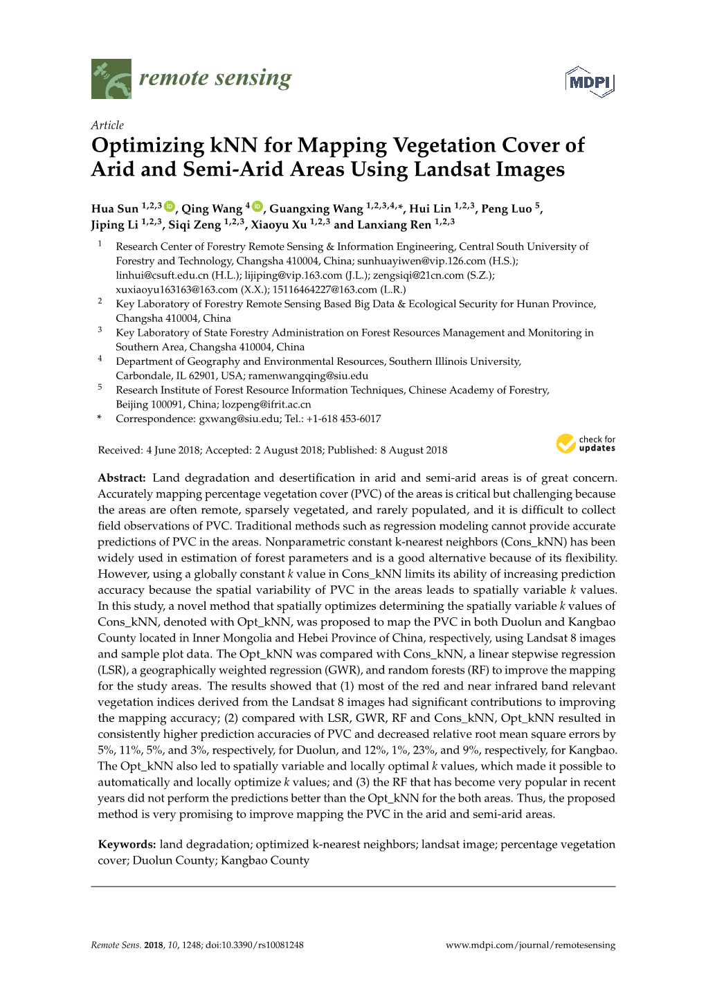 Optimizing Knn for Mapping Vegetation Cover of Arid and Semi-Arid Areas Using Landsat Images