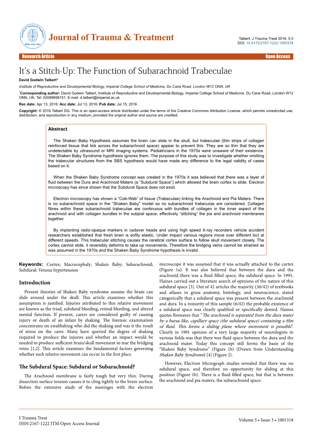 It's a Stitch-Up: the Function of Subarachnoid Trabeculae