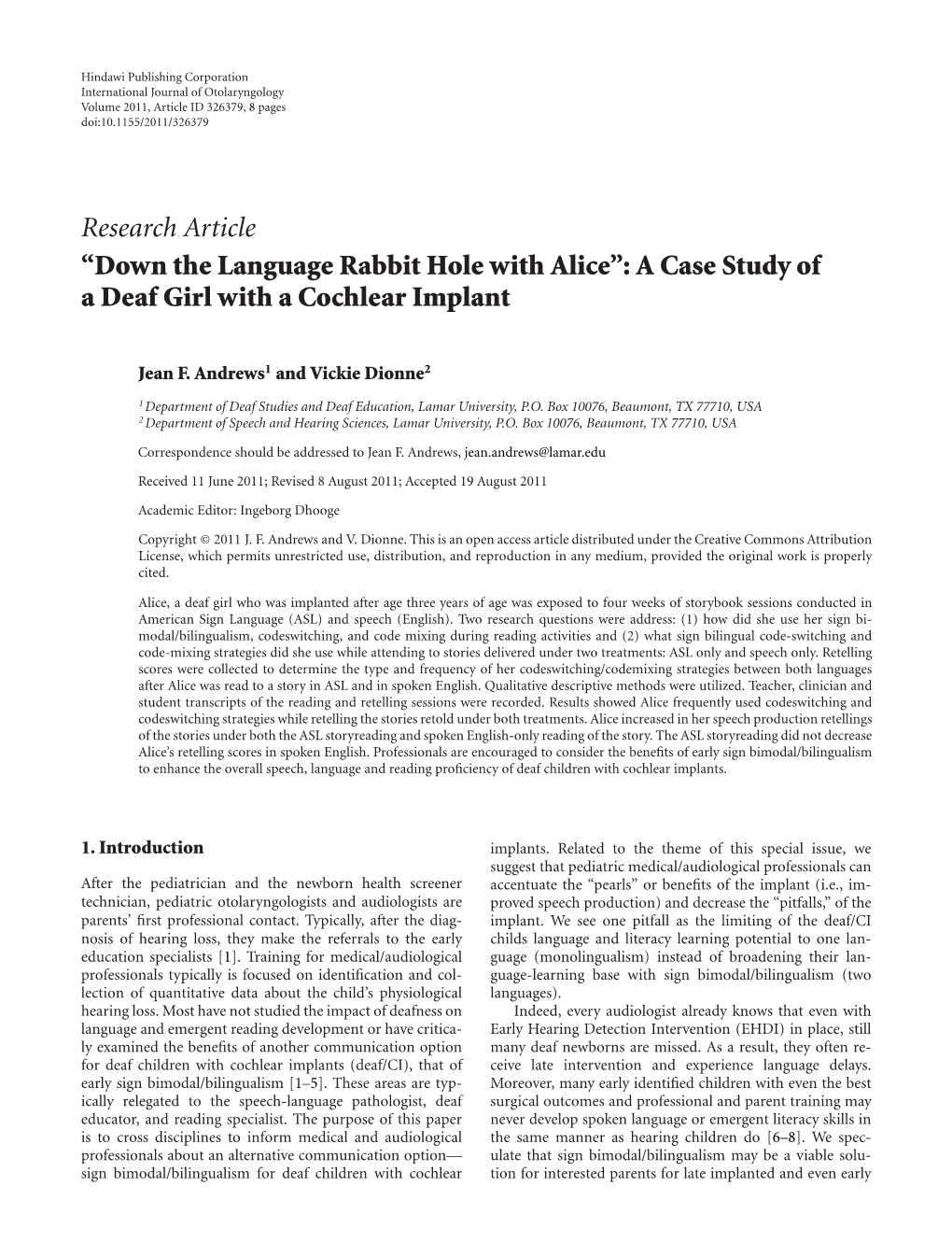 “Down the Language Rabbit Hole with Alice”: a Case Study of a Deaf Girl with a Cochlear Implant