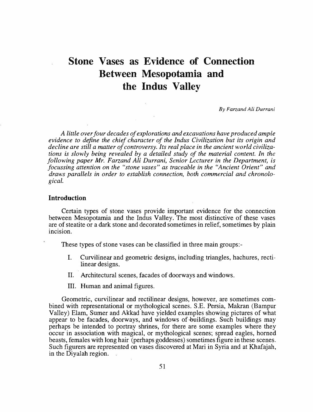 Stone Vases As Evidence of Connection Between Mesopotamia and the Indus Valley