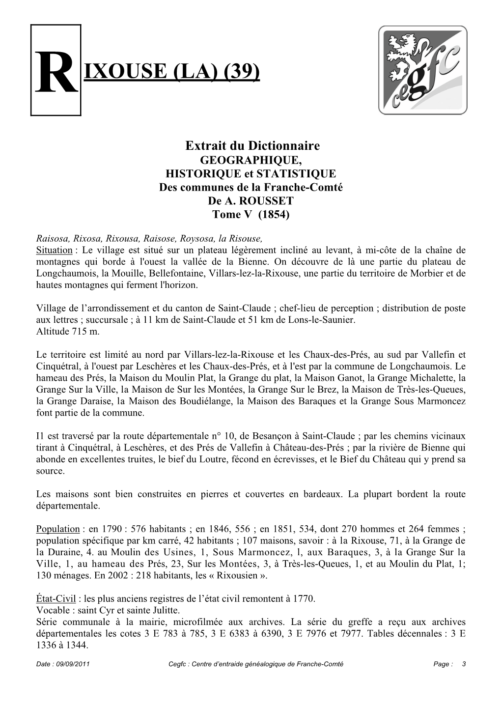 Notice Historique De La Rixouse