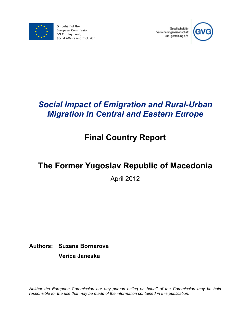 Social Impact of Emigration and Rural-Urban Migration in Central and Eastern Europe