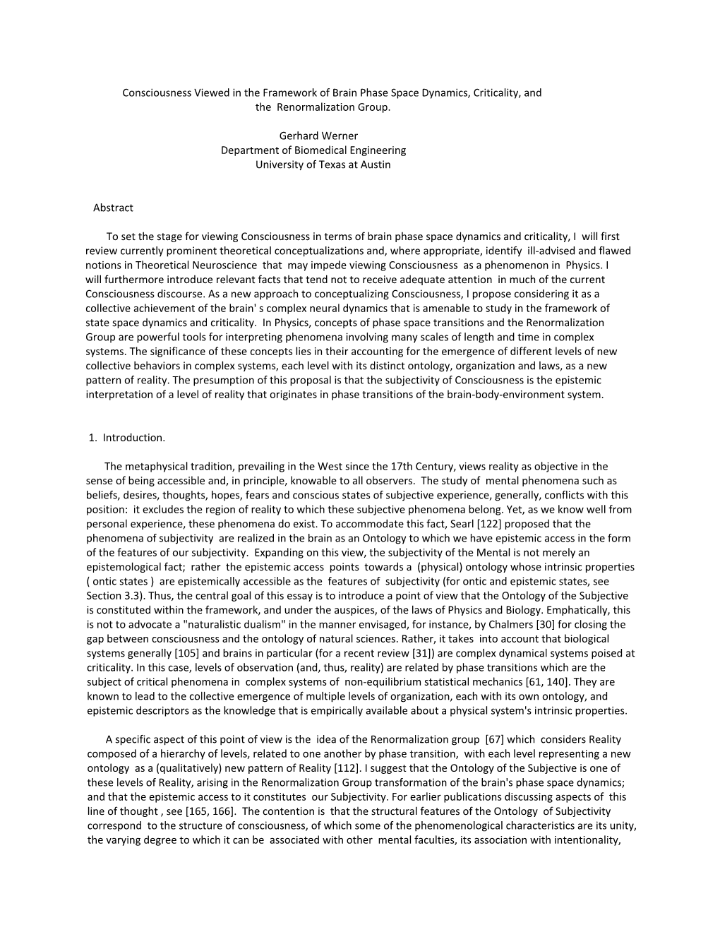 Consciousness Viewed in the Framework of Brain Phase Space Dynamics, Criticality, and the Renormalization Group