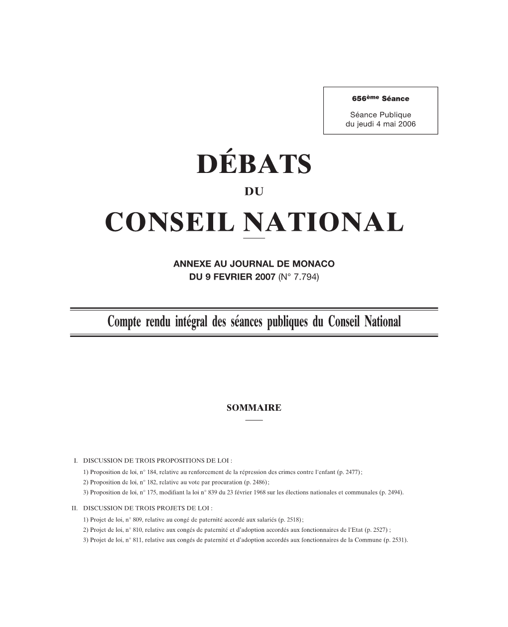 Débats Conseil National