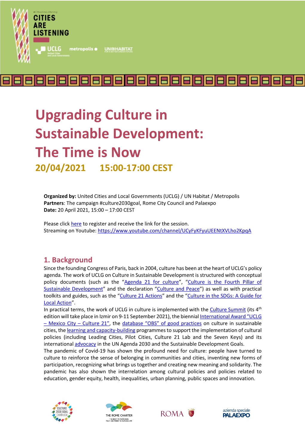 Upgrading Culture in Sustainable Development