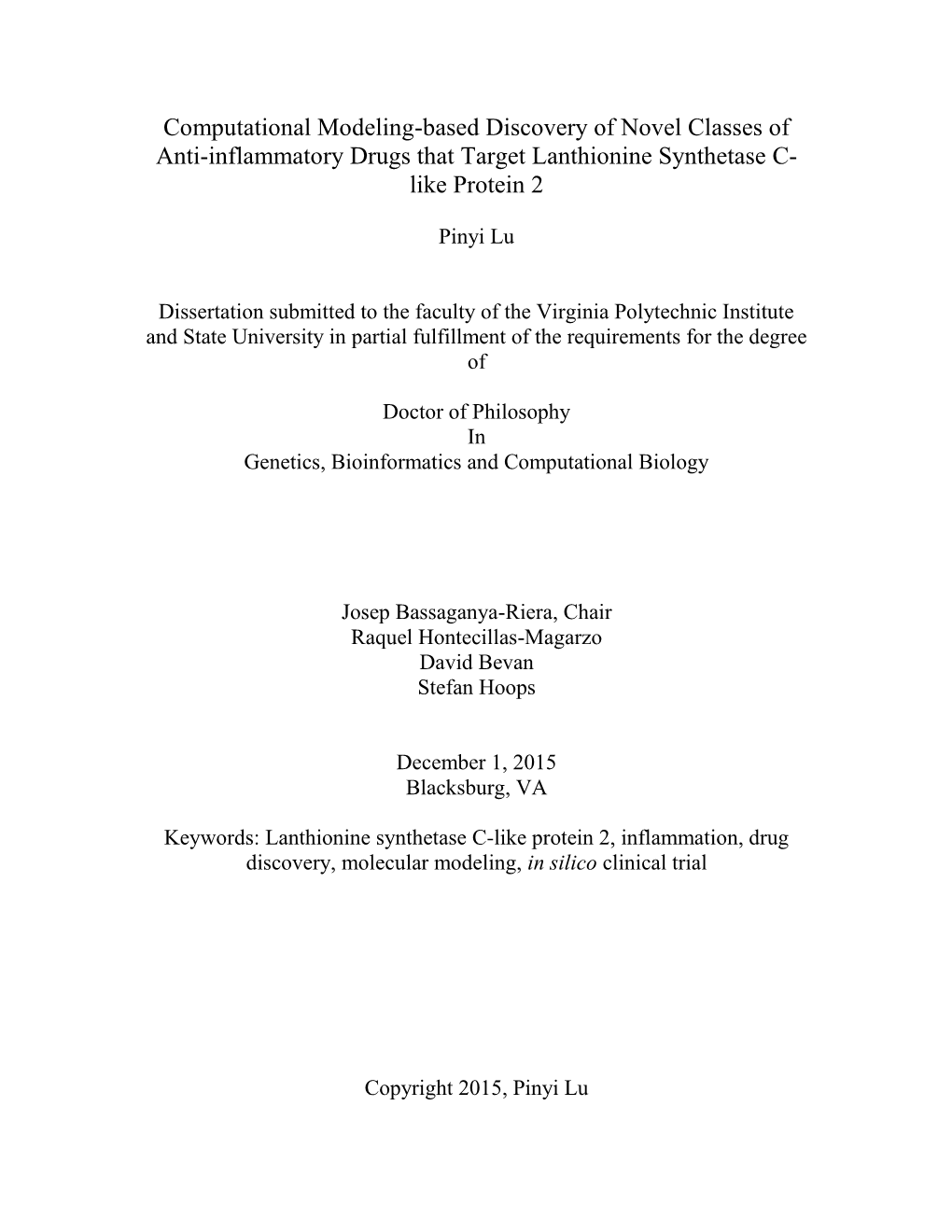 Computational Modeling-Based Discovery of Novel Classes of Anti-Inflammatory Drugs That Target Lanthionine Synthetase C- Like Protein 2