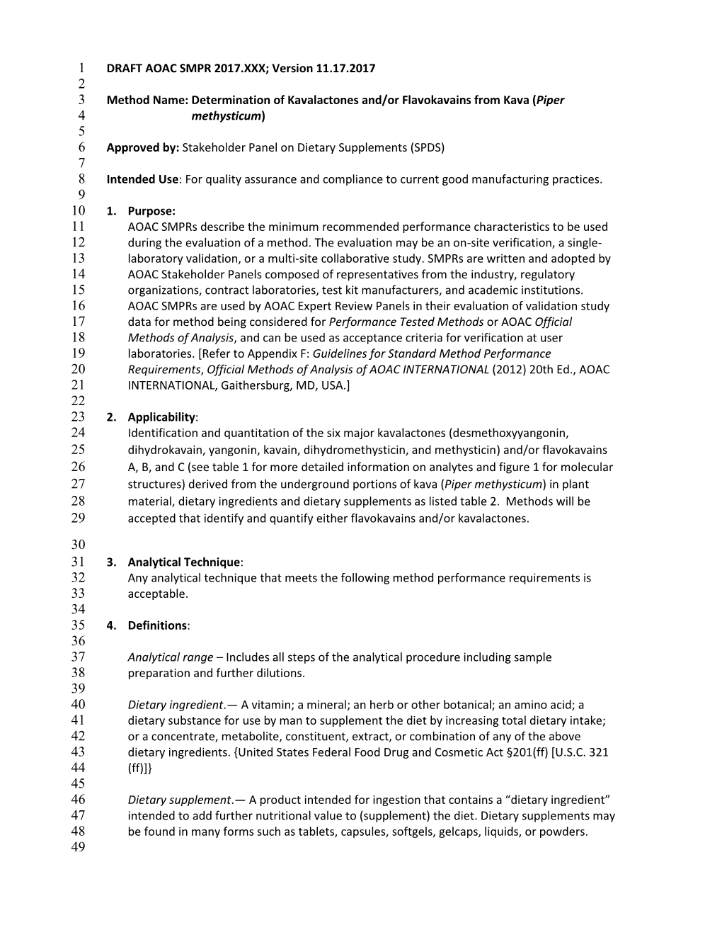 Standard Format for AOAC Standard Method Performance Requirement