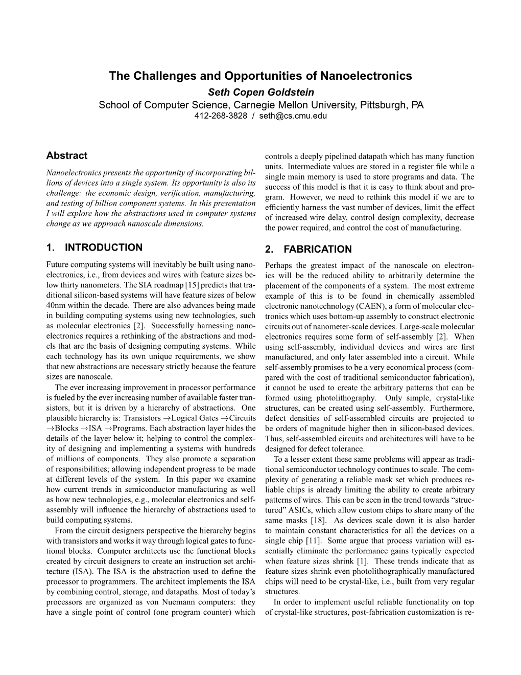 The Challenges and Opportunities of Nanoelectronics