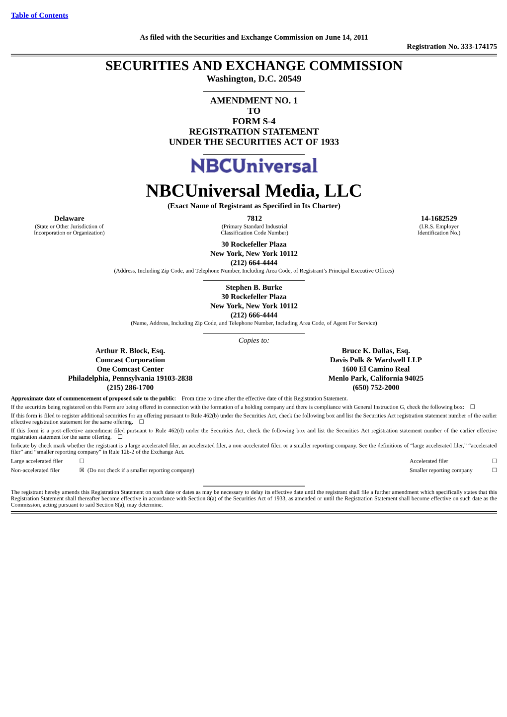 Nbcuniversal Media, LLC (Exact Name of Registrant As Specified in Its Charter)