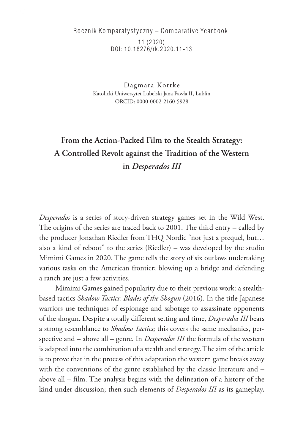 From the Action-Packed Film to the Stealth Strategy: a Controlled Revolt Against the Tradition of the Western in Desperados III