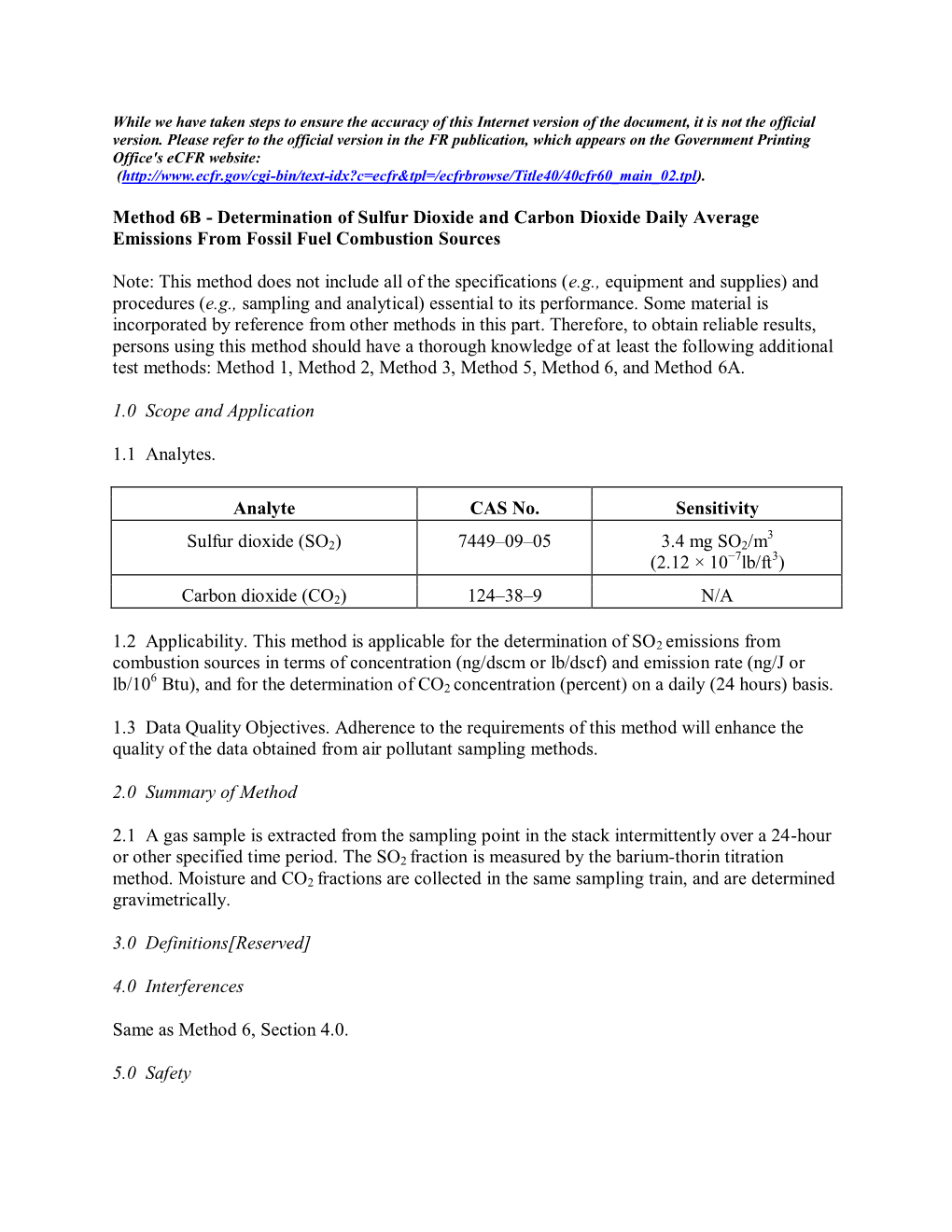 Method 6B - Determination of Sulfur Dioxide and Carbon Dioxide Daily Average Emissions from Fossil Fuel Combustion Sources