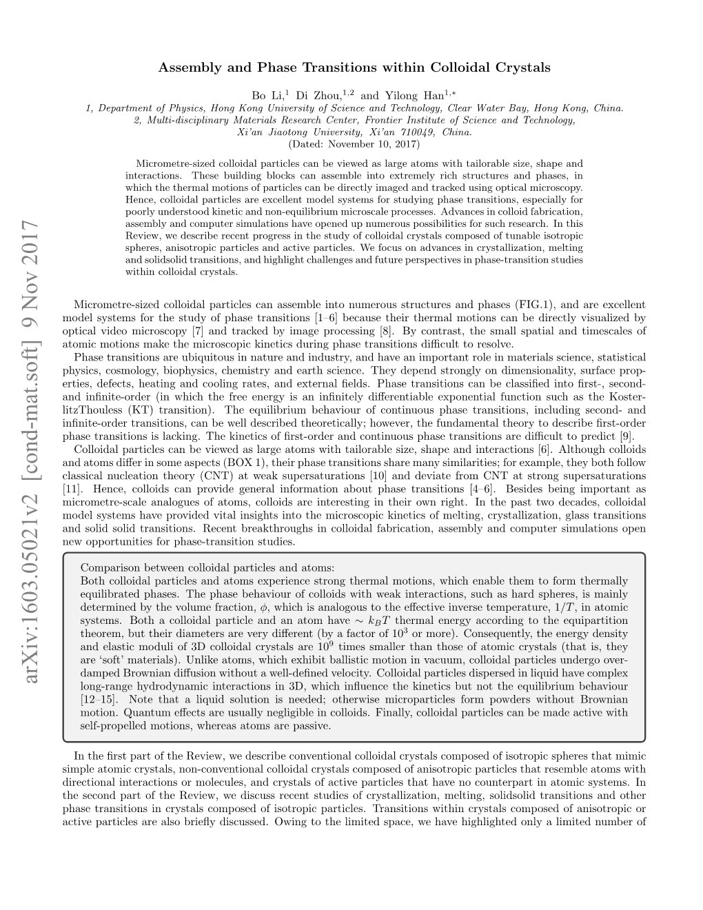 Arxiv:1603.05021V2 [Cond-Mat.Soft] 9 Nov 2017 Long-Range Hydrodynamic Interactions in 3D, Which Inﬂuence the Kinetics but Not the Equilibrium Behaviour [12–15]