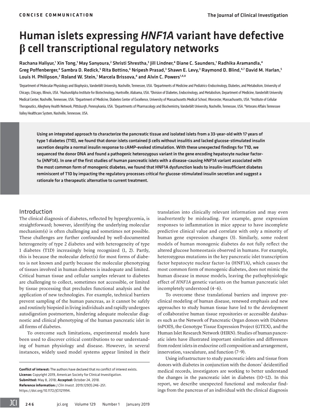 Human Islets Expressing HNF1A Variant Have Defective Β Cell Transcriptional Regulatory Networks