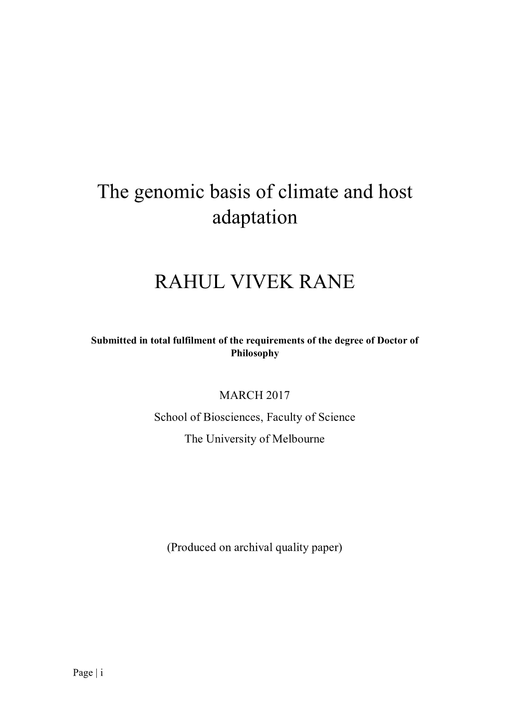 Complete Thesis: the Genomic Basis of Climate and Host Adaptation