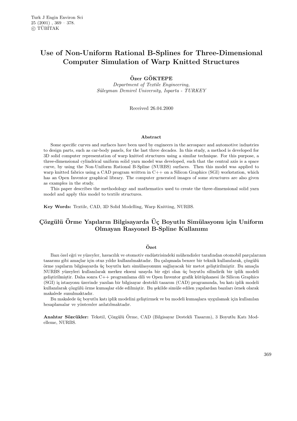 Use of Non-Uniform Rational B-Splines for Three-Dimensional Computer Simulation of Warp Knitted Structures