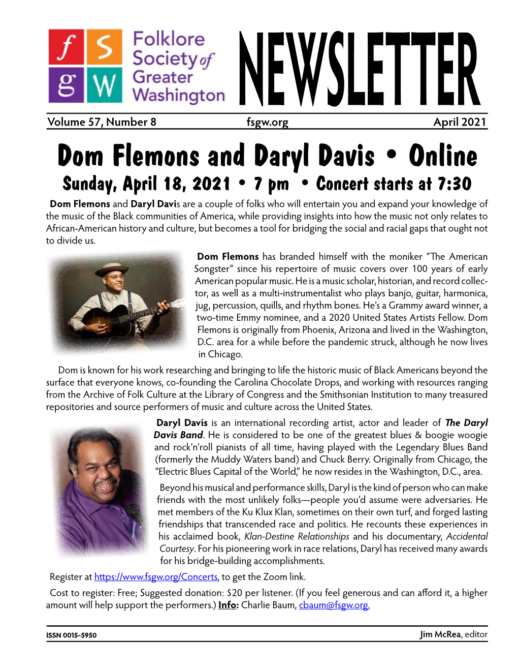 Dom Flemons and Daryl Davis • Online