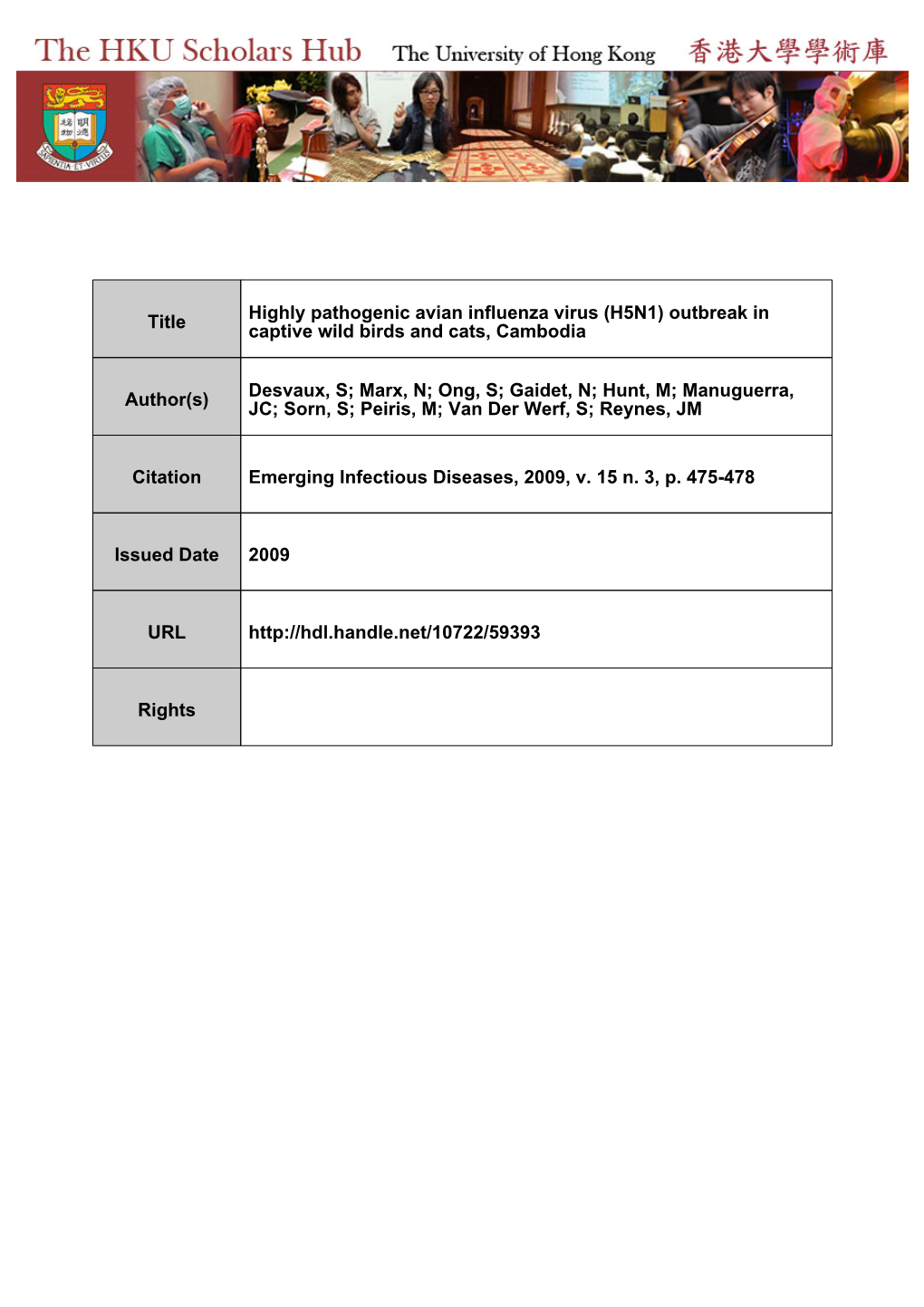 Title Highly Pathogenic Avian Influenza Virus