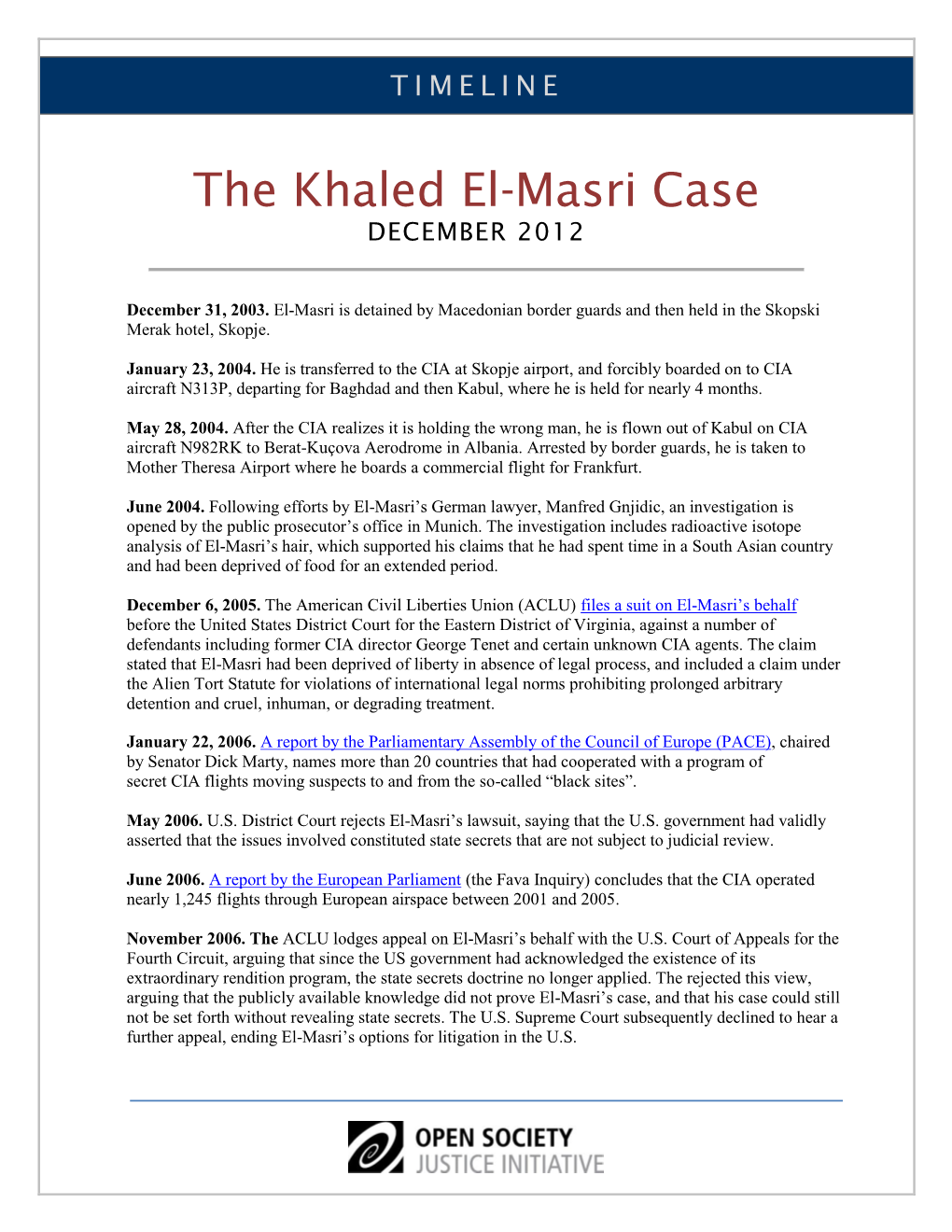 The Khaled El-Masri Case DECEMBER 2012