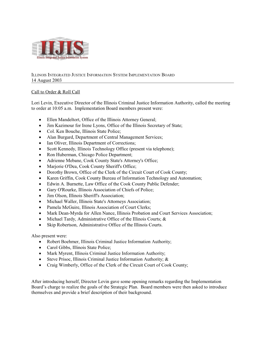 IIJIS Implementation Board Minutes