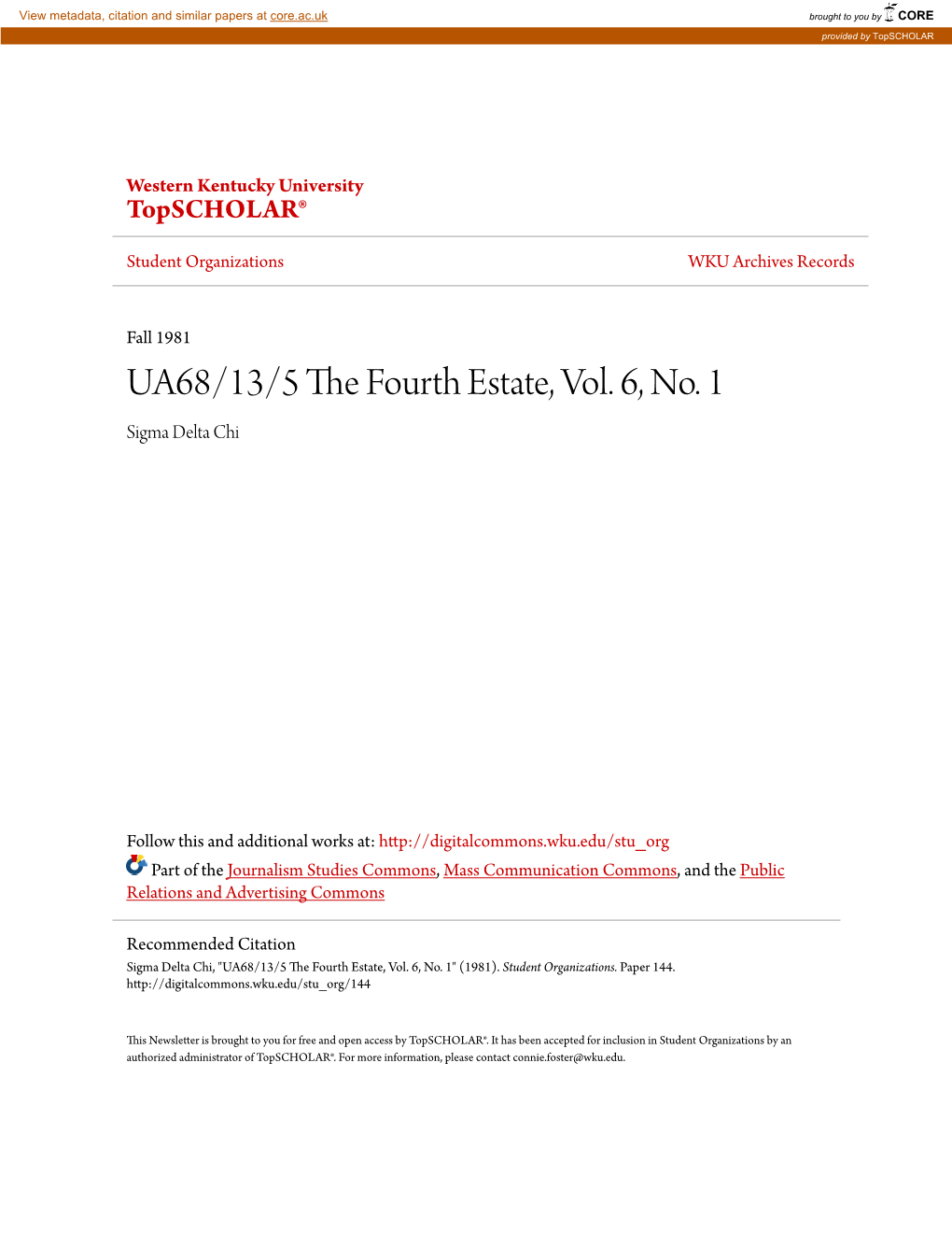 UA68/13/5 the Fourth Estate, Vol. 6, No. 1