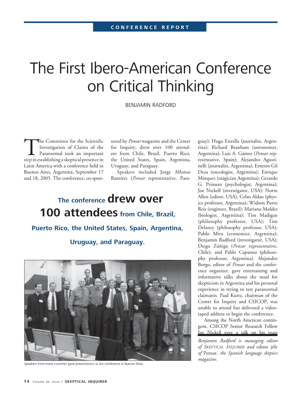 The First Ibero-American Conference on Critical Thinking