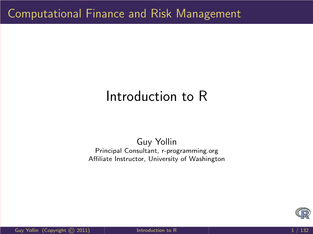 Introduction to R for Finance