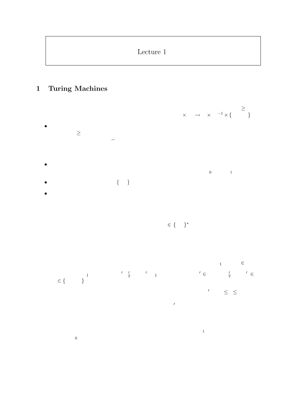 Lecture 1 1 Turing Machines