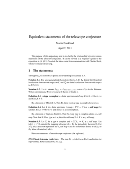 Equivalent Statements of the Telescope Conjecture