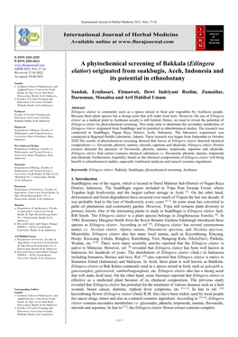 A Phytochemical Screening of Bakkala (Etlingera Elatior) Originated From