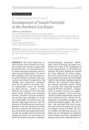Development of Transit Potential of the Northern Sea Route Pp