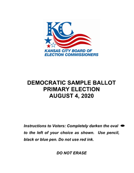 Democratic Sample Ballot Primary Election August 4, 2020