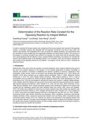 Determination of the Reaction Rate Constant for the Opposing Reaction by Integral Method, Chemical Engineering Transactions, 55, 19-24 DOI:10.3303/CET1655004 20