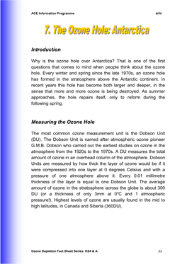 Ozone Depletion Fact Sheet Series: KS4 & a 23 ACE Information Programme Aric