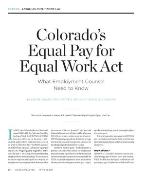 Colorado's Equal Pay for Equal Work