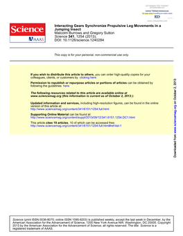 Interacting Gears Synchronize Propulsive Leg Movements in a Jumping Insect Malcolm Burrows and Gregory Sutton Science 341, 1254 (2013); DOI: 10.1126/Science.1240284