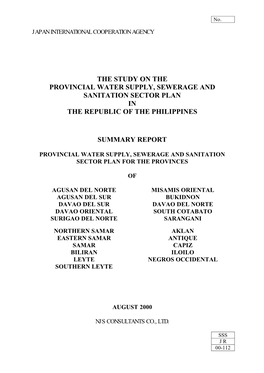 The Study on the Provincial Water Supply, Sewerage and Sanitation Sector Plan in the Republic of the Philippines