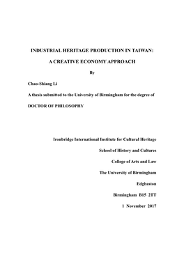 Industrial Heritage Production in Taiwan