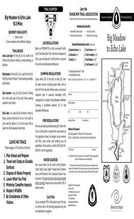 Big Meadow to Echo Lake Please Fill out This Form and Send It to the Address Below