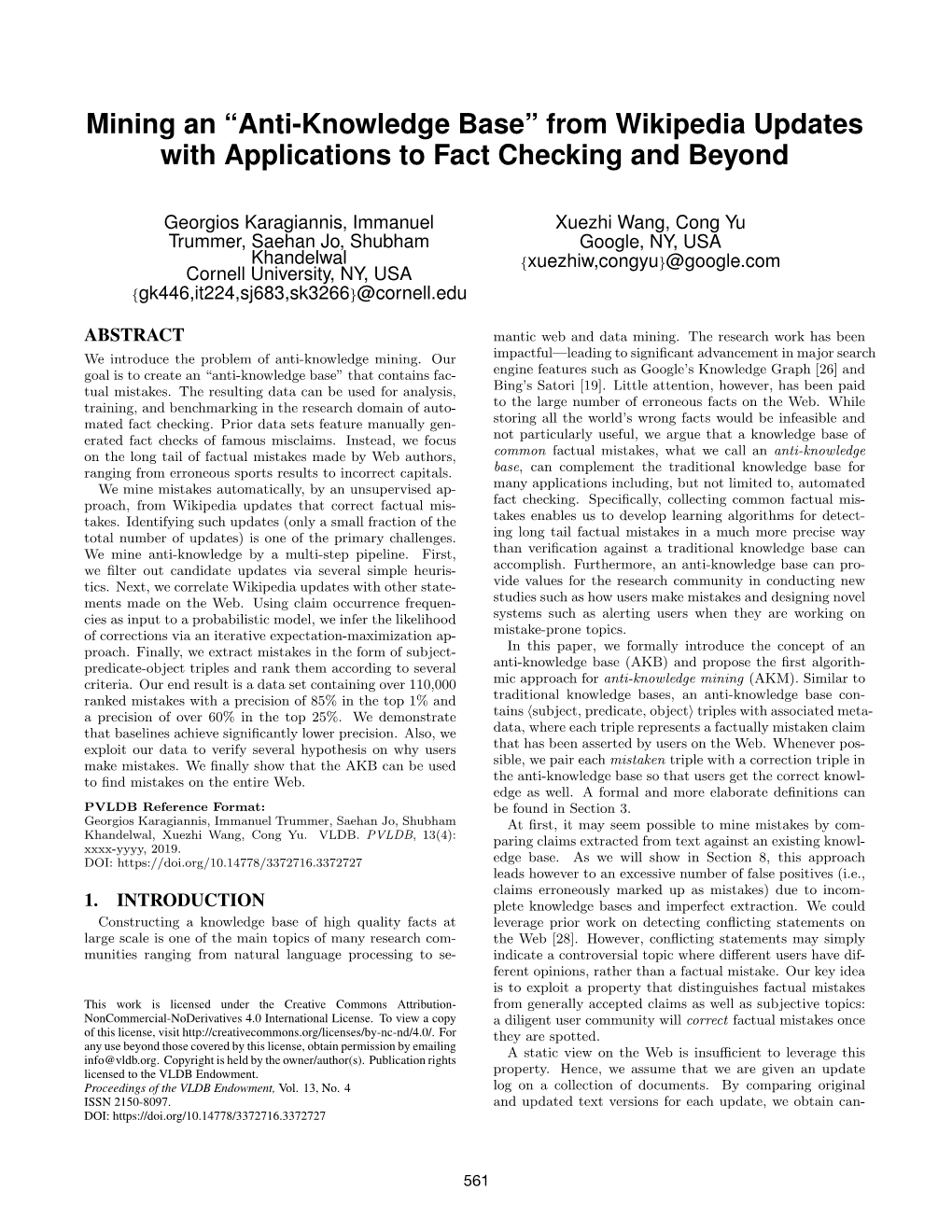 Mining an “Anti-Knowledge Base” from Wikipedia Updates with Applications to Fact Checking and Beyond